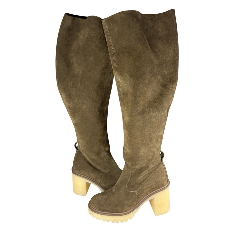 Free People Olive Suede Knee High Platform Boots Chunky Heel Rubber Sole 8.5